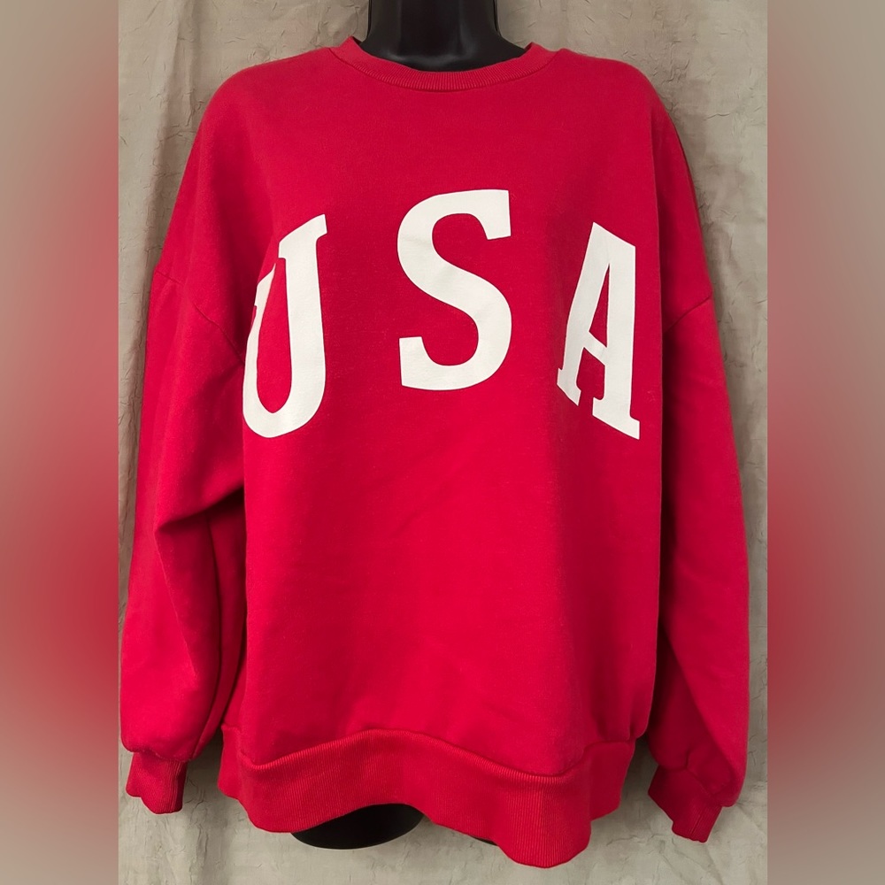 Zenana Red USA Logo Pullover Fleece Sweatshirt Size small NEW